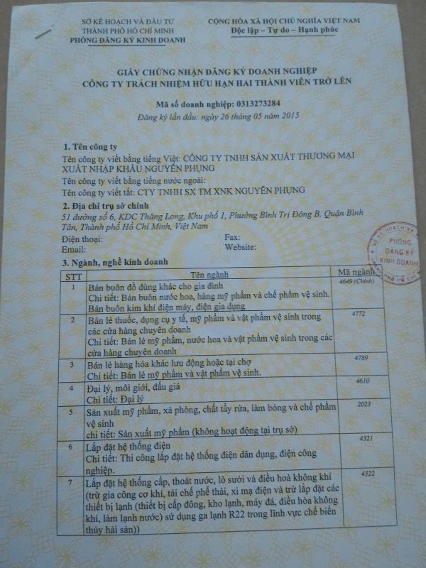 Giấy chứng nhận đăng ký kinh doanh